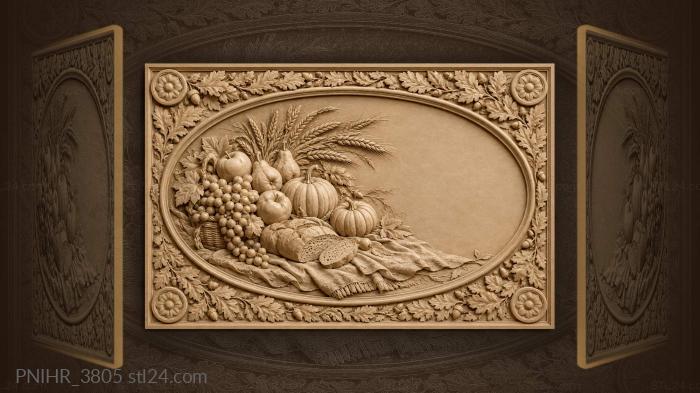 Pumpkins and bread on a linen cloth 3d STL model