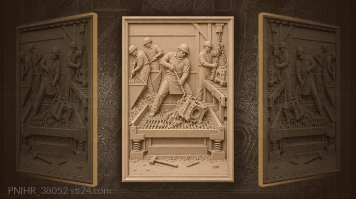 Shakeout worker pulls casting with hook 3d STL model