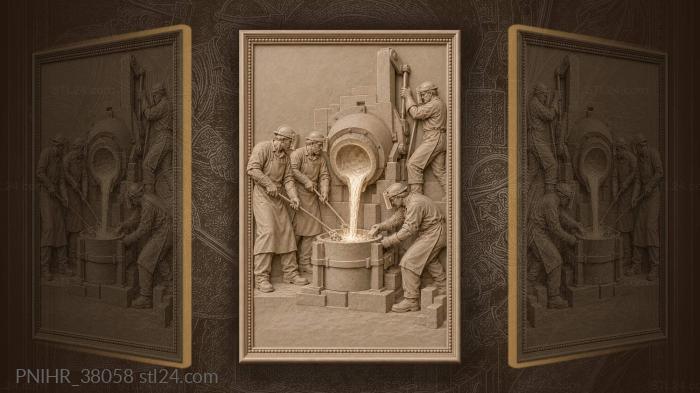 Steelworkers pouring molten metal 3d STL model