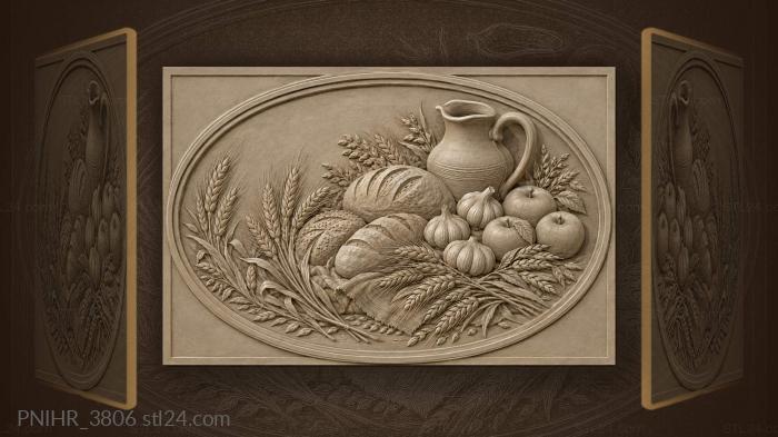 Pitcher and garlic beside the loaves 3d STL model