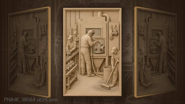 Sandblaster working a valve body in the cabinet 3d STL model
