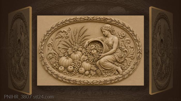 Cornucopia spilling pumpkins and wheat 3d STL model
