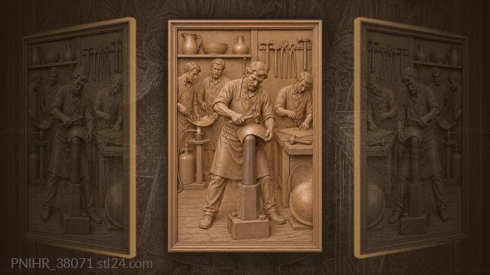 Coppersmith and two helpers at the stake 3d STL model