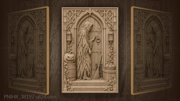 Halloween porch ghostly welcome knocking 3d STL model