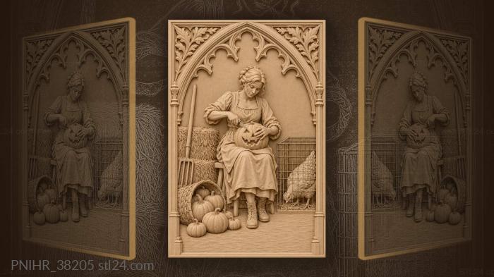 Autumn harvest pumpkin carving scene 3d STL model
