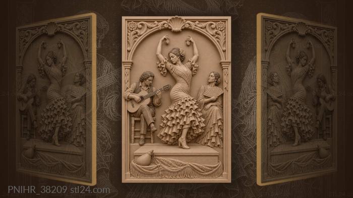 Flamenco dancer guitarist evening scene 3d STL model