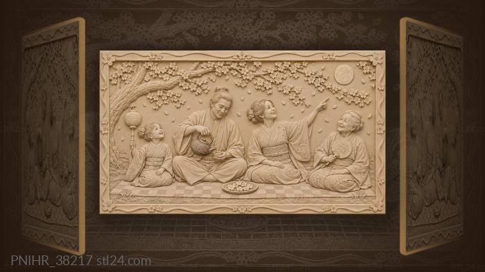 Family picnic under blossoming trees 3d STL model