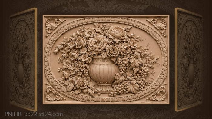 Overflowing vase spilling roses and grapes 3d STL model