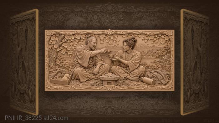 Friends crossing arms to share sake cups 3d STL model