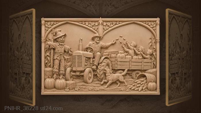 Halloween hayride with pumpkins and scarecrow 3d STL model