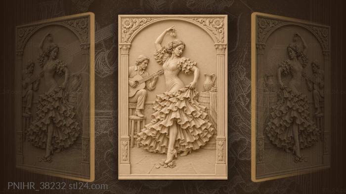 Flamenco dancer with guitarist and sangria 3d STL model