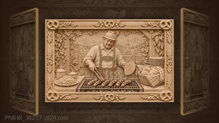Bavarian grill master with sausages 3d STL model