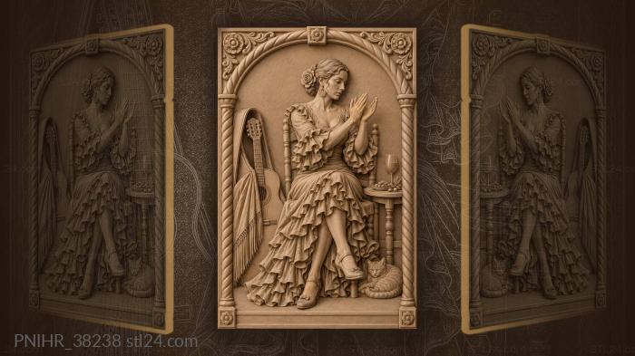 Flamenco dancer with guitar and sherry 3d STL model