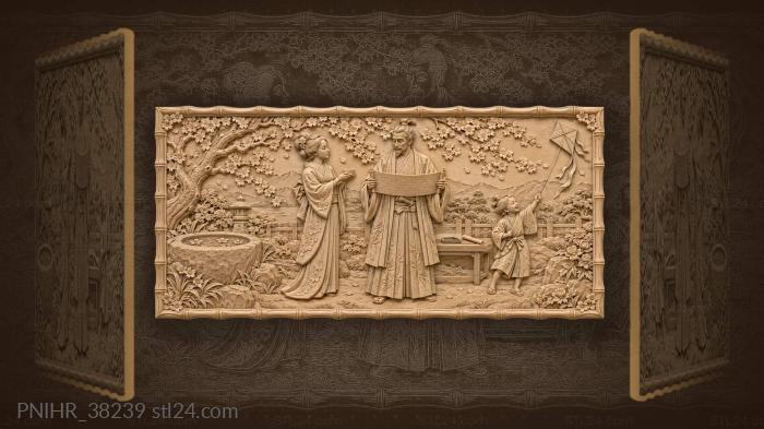 Poet reading with sake and kite 3d STL model