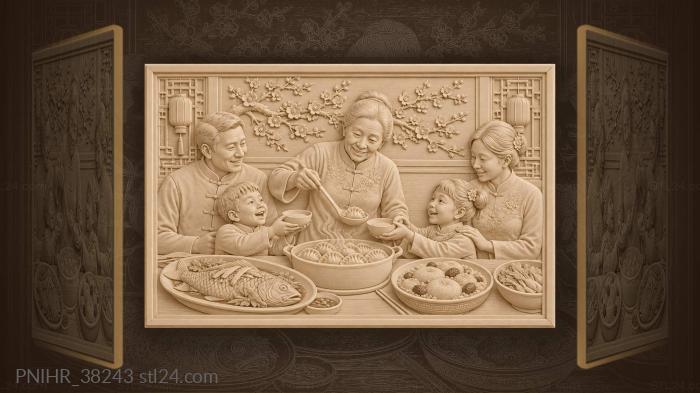 Grandmother ladles dumplings on new year 3d STL model