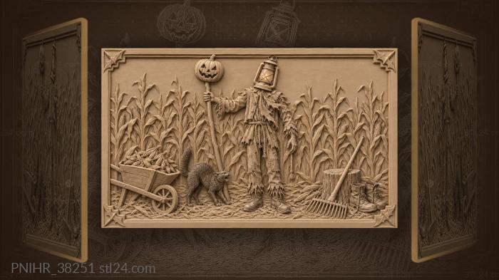 Autumn scarecrow with glowing lantern cat 3d STL model