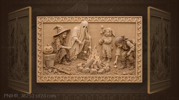 Cozy bonfire night with kids 3d STL model