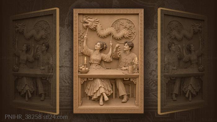 Dragon dance with tangerines and bells 3d STL model