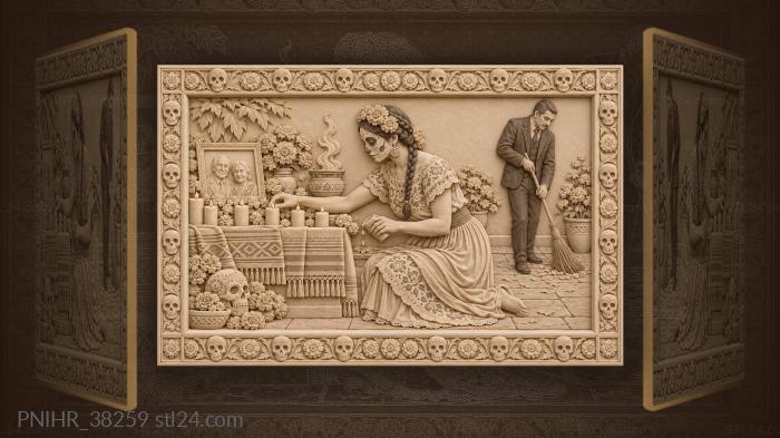 Mourner pours water beside votive flames 3d STL model