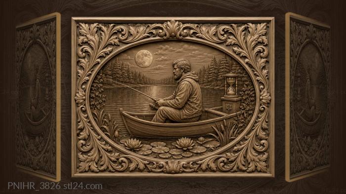 Fisherman waits while hourglass measures dusk 3d STL model
