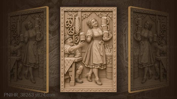 Bavarian waitress with overflowing beer steins 3d STL model