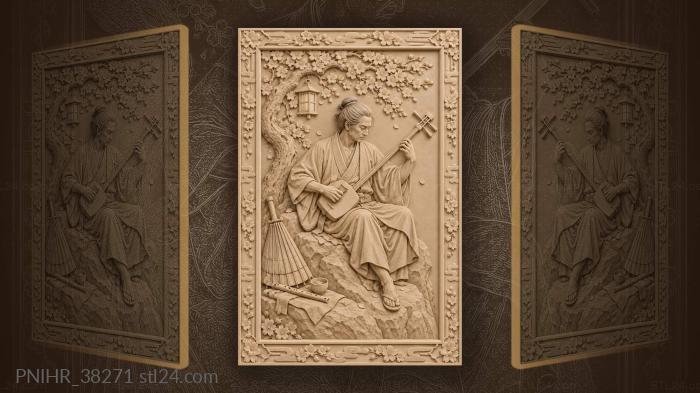 Musician under blooming cherry tree 3d STL model