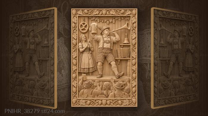 Bavarian musician with beer and pretzel 3d STL model
