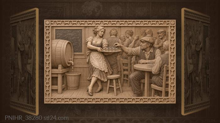 Barmaid with glasses and cask 3d STL model