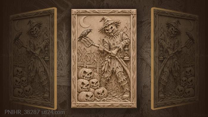 Autumn scarecrow with pumpkins and moon 3d STL model