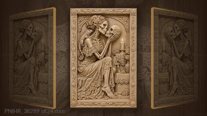 Lady with sugar skull and iguana 3d STL model