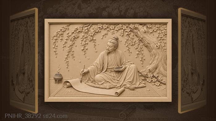 Poet under blossoming cherry tree 3d STL model