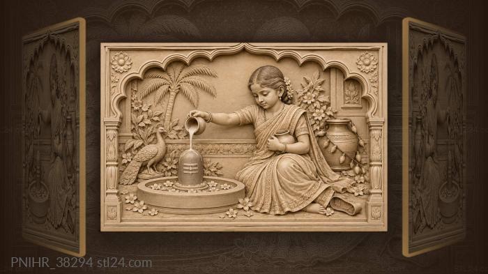 Sari clad girl pouring milk over stone 3d STL model