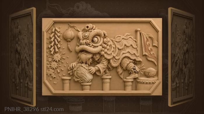 Lion dance with firecrackers and rice 3d STL model
