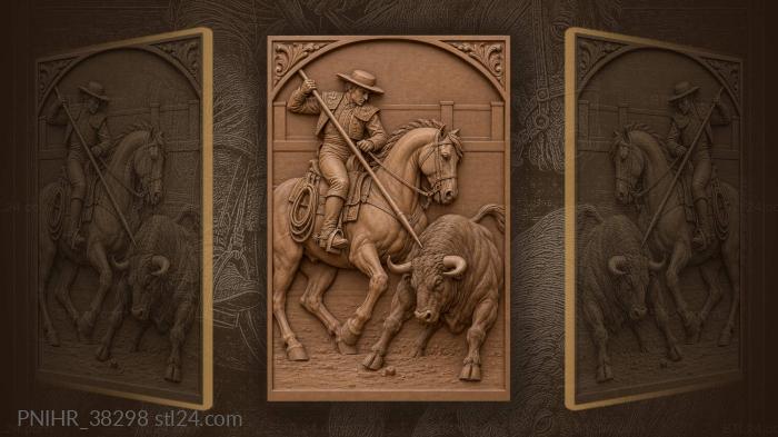 Picador versus charging spanish bull 3d STL model