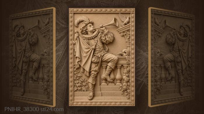 Trumpeter with dove and mask 3d STL model