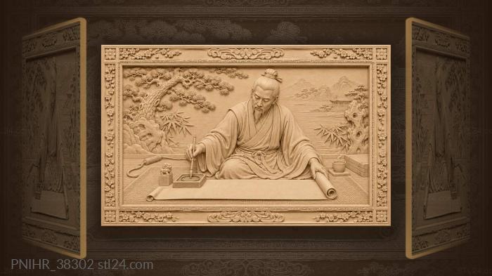 Calligrapher with ink and spring scroll 3d STL model