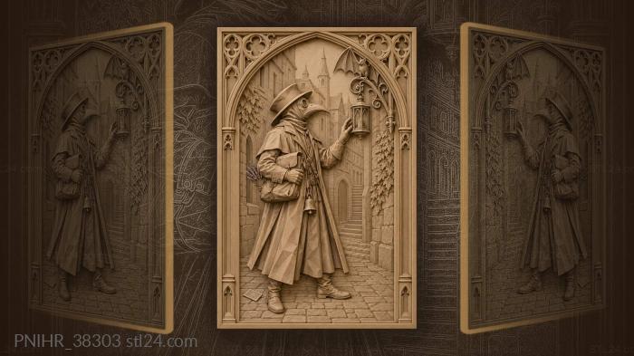 Plague doctor with lantern and bat 3d STL model
