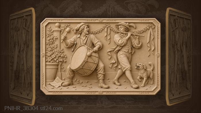 Drummer and flutist in parade 3d STL model