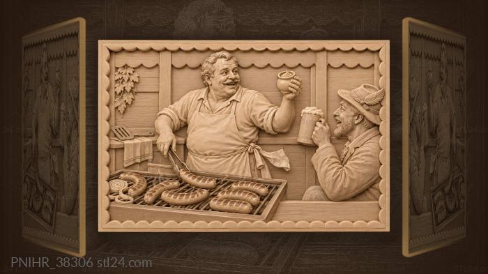 Bratwurst grill master with beer 3d STL model
