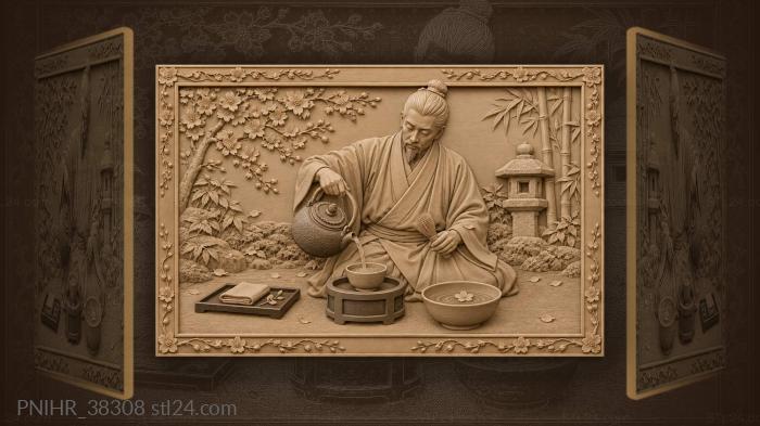 Tea ceremony with blossom and lantern 3d STL model