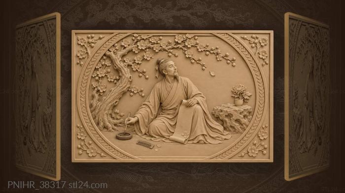 Poet under blossoming plum tree 3d STL model