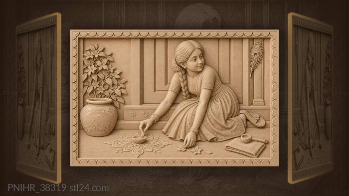 Kneeling girl with a lamp at the threshold 3d STL model