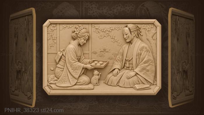 Noble offering sweets to masked guest 3d STL model
