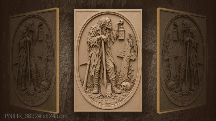Gravedigger with lantern and bat 3d STL model