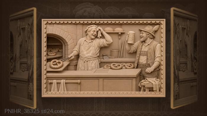 Baker with pretzel and customer 3d STL model