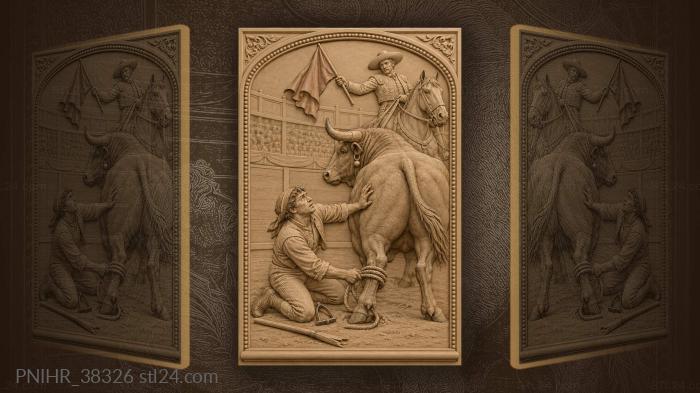 Bullfight assistant with wounded bull 3d STL model