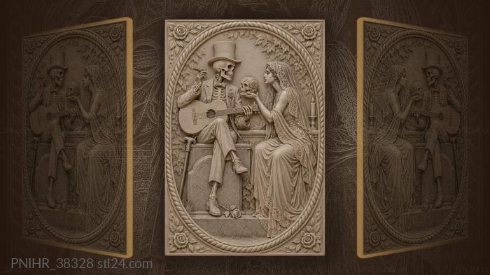 Skeleton musician with veiled lady 3d STL model