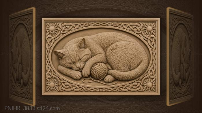 Slumbering cat cradles a ball of yarn 3d STL model