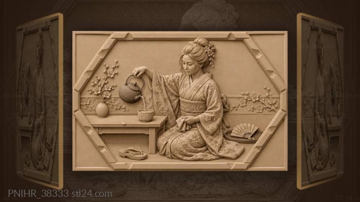 Tea ceremony with plum blossom 3d STL model