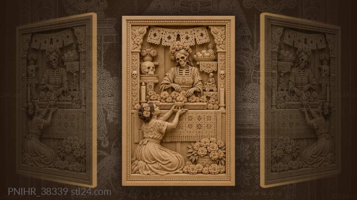 Calavera arranges marigolds as incense arrives 3d STL model